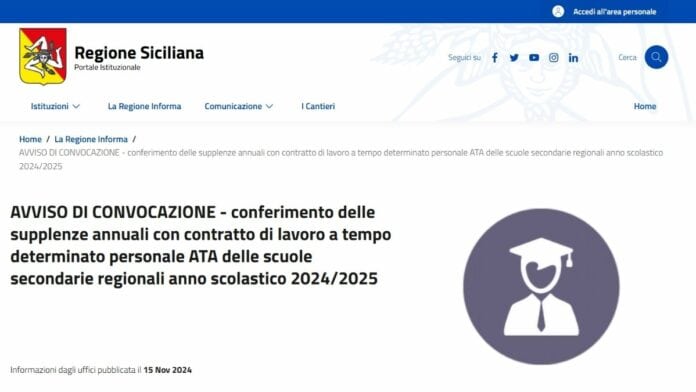 Avviso Convocazione Personale ATA Regione Sicilia