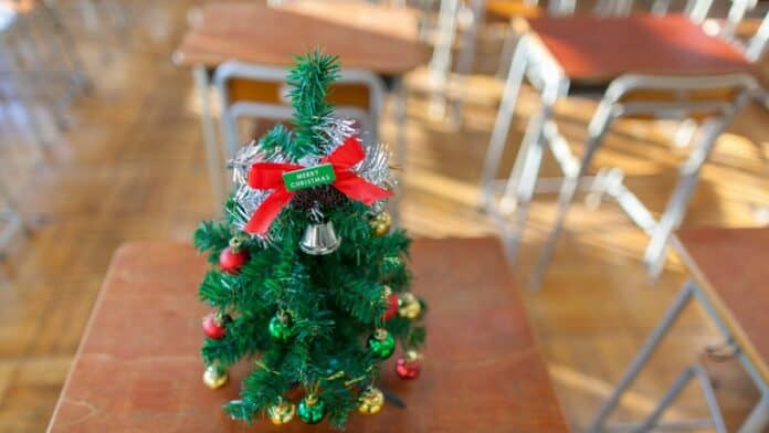 Albero di Natale tra i banchi scolastici