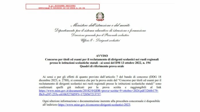 Avviso Quadri di riferimento prova orale Concorso Dirigenti Scolastici