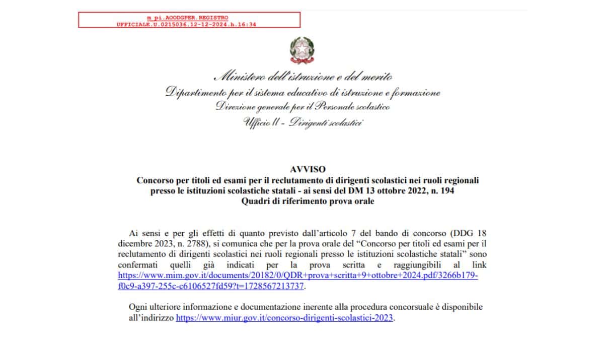 Concorso dirigenti scolastici: confermati i quadri di riferimento per la prova orale [AVVISO]