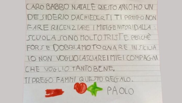 Lettera di un bambino di 7 anni